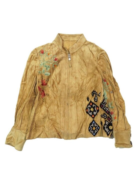 Christian Dior Jackets & Blazers - Dior Suede Cowhide Cow Leather Jacket Floral Patch 40 Beige